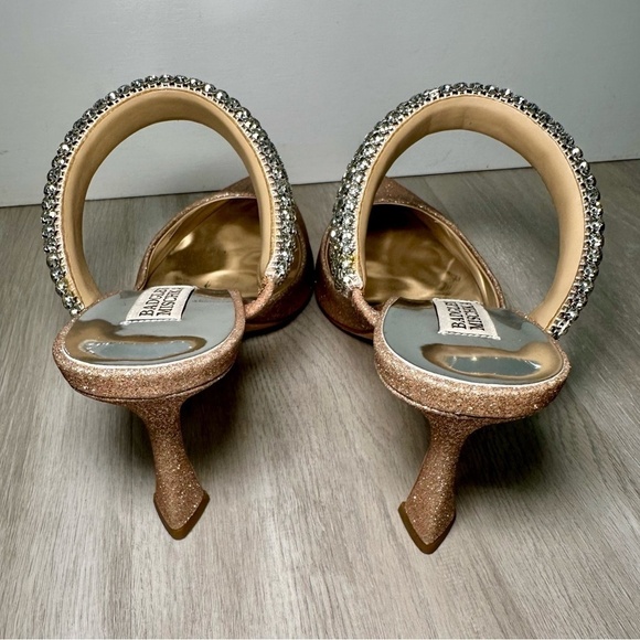 Badgley Mischka Rose Gold Glitter Crystal Strap Pointed Toe Heels Mules Women 7 - Picture 4 of 12